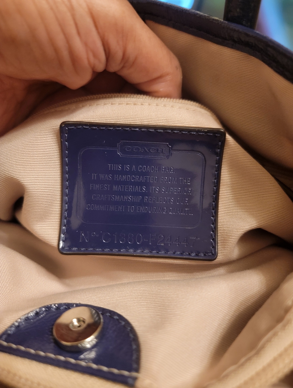 Coach Multicolor Signature Print Tote with Navy Trim/Dust Bag Included - Picture 7 of 10